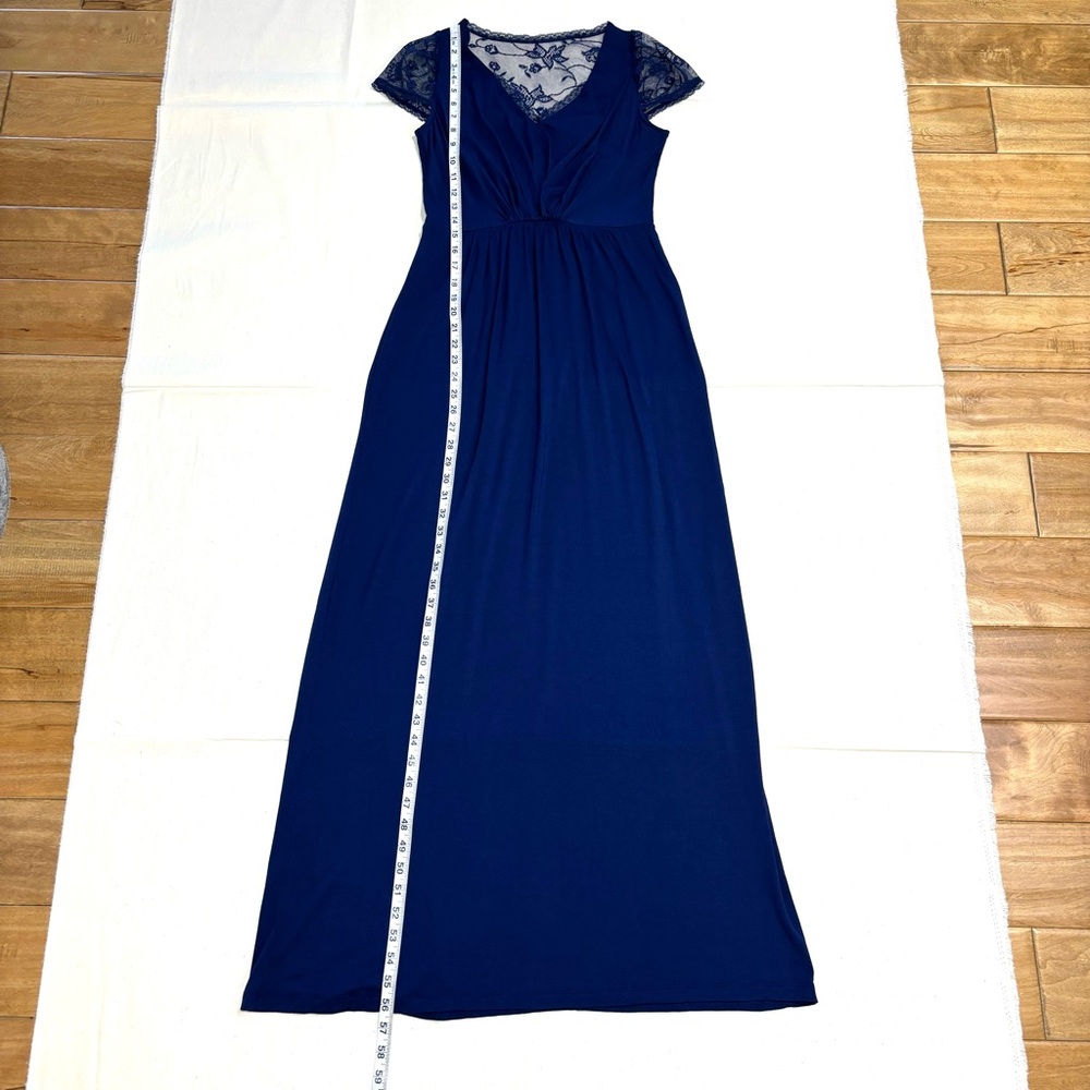 Navy Blue Maxi Dress Lace Cap Sleeves Lace Back Semi-Formal Casual - Picture 12 of 16